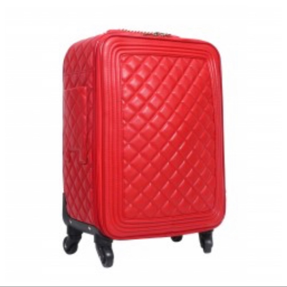 Black faux quilted leather 20" carry-on suitcase on spinner wheels - Picture 4 of 5